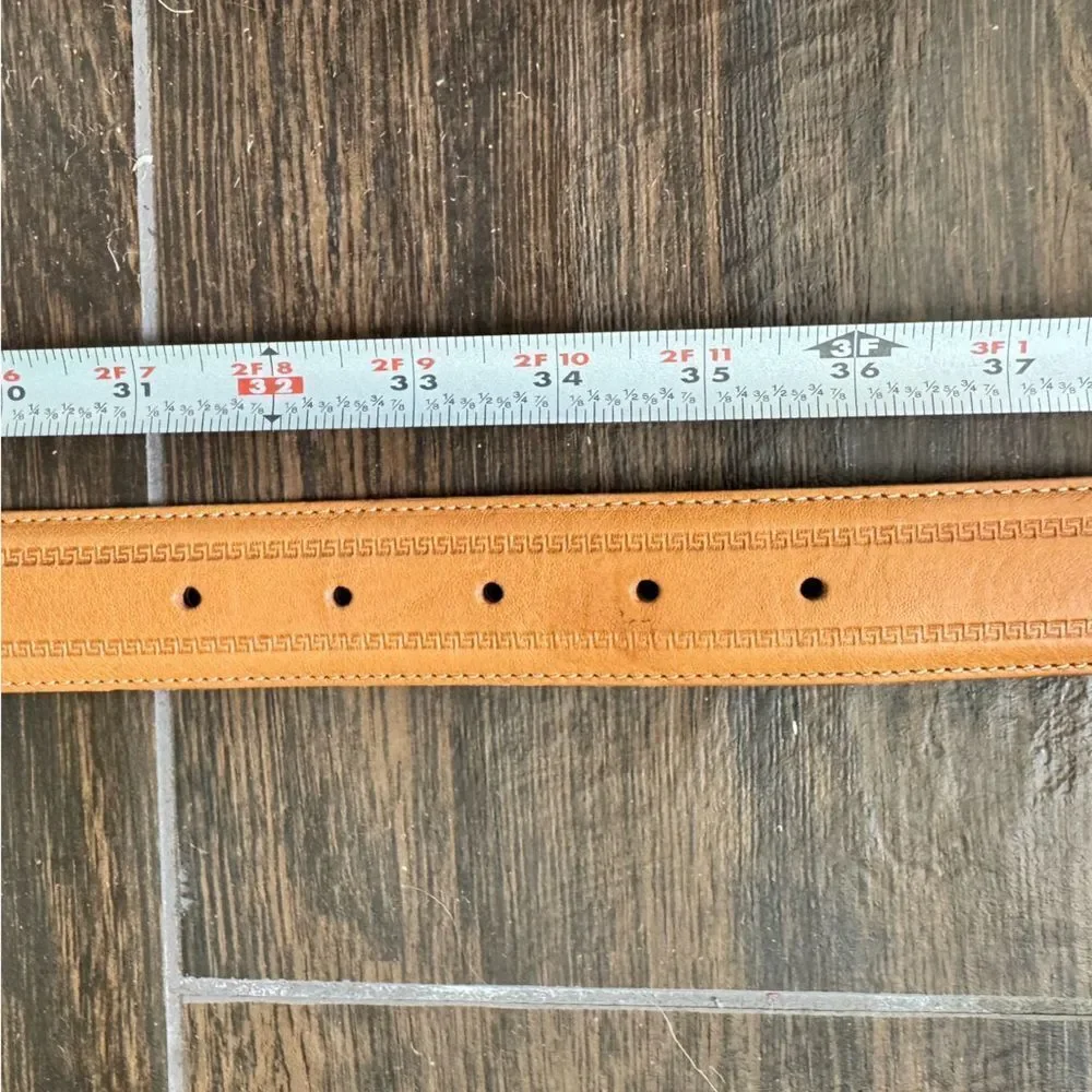 Moda Scapa Italian leather Greek key pattern blunt tip belt NWOT SZ 34